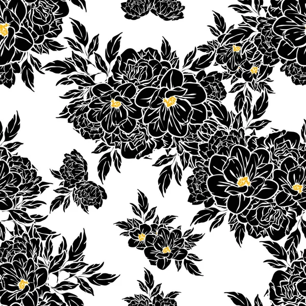 Padrão Flor Estilo Vintage Sem Costura Elementos Florais Preto Branco — Vetor de Stock