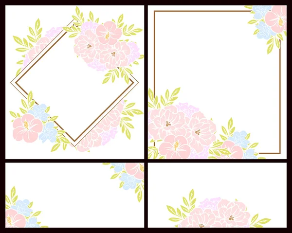 Conjunto Tarjetas Boda Flores Estilo Vintage Elementos Marcos Florales — Vector de stock