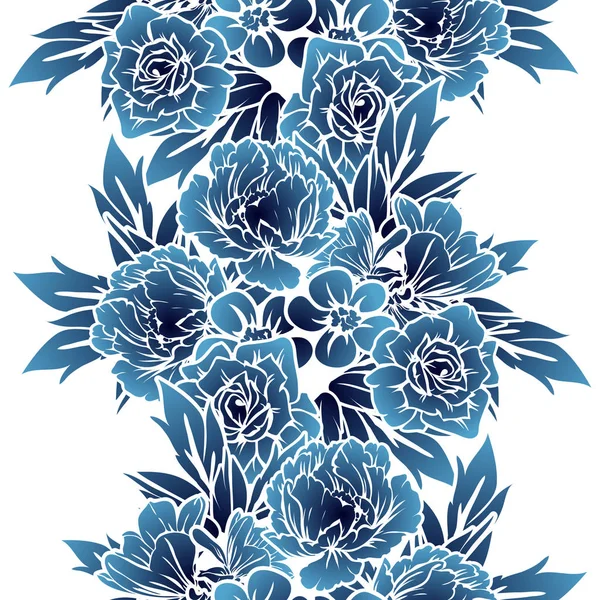 Estilo Vintage Sin Costuras Patrón Flores Azul Oscuro Elementos Florales — Vector de stock