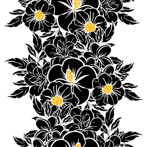 Padrão Flor Estilo Vintage Sem Costura Elementos Florais Preto Branco — Vetor de Stock