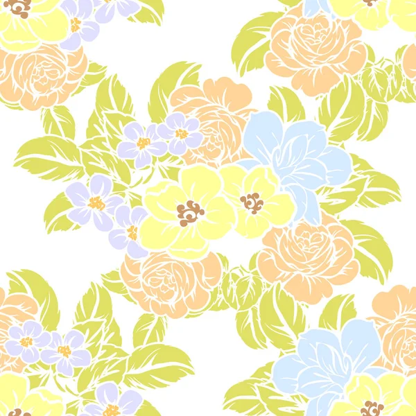 Seamless Vintage Style Flower Pattern Floral Elements Color — Stock Vector