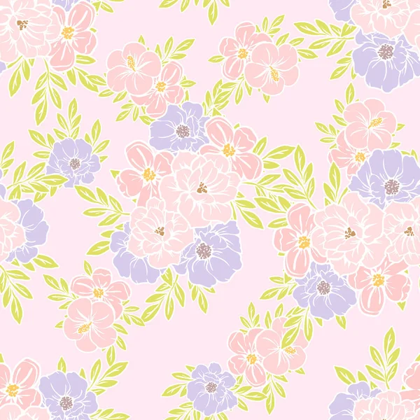 Modèle Fleur Style Vintage Sans Couture Éléments Floraux Couleur — Image vectorielle