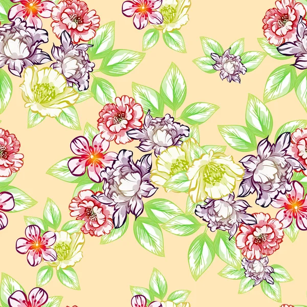 Modèle Fleur Style Vintage Sans Couture Éléments Floraux Couleur — Image vectorielle