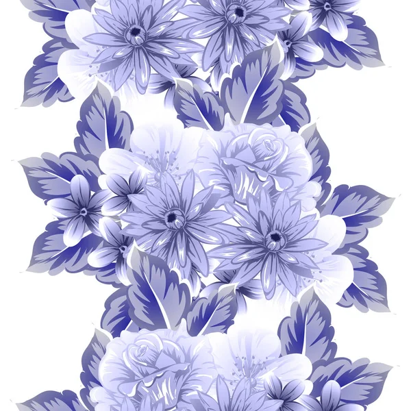 Estilo Vintage Sin Costuras Patrón Flores Azul Oscuro Elementos Florales — Vector de stock