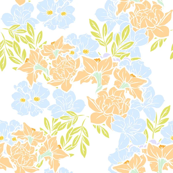 Patrón Flores Estilo Vintage Sin Costuras Elementos Florales Color — Vector de stock