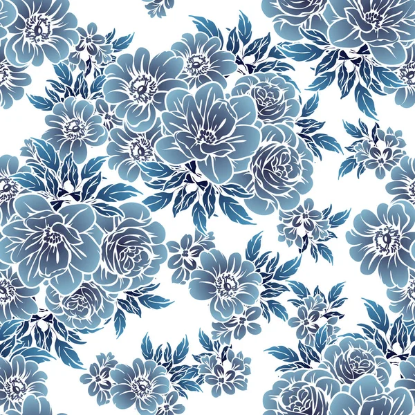 Sorunsuz Vintage Tarzı Koyu Mavi Çiçek Deseni Çiçek Öğeleri — Stok Vektör
