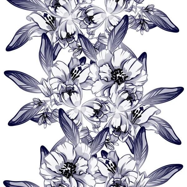 Style Vintage Sans Couture Motif Fleurs Bleu Foncé Éléments Floraux — Image vectorielle