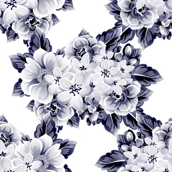 无缝复古风格深蓝色花图案 花卉元素 — 图库矢量图片
