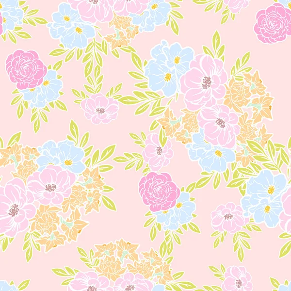 Naadloze Vintage Stijl Bloemenpatroon Floral Elementen Kleur — Stockvector