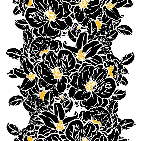 Patrón Flores Estilo Vintage Sin Costuras Elementos Florales Blanco Negro — Archivo Imágenes Vectoriales