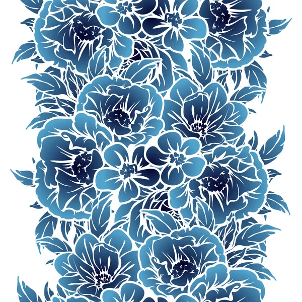 Estilo Vintage Sin Costuras Patrón Flores Azul Oscuro Elementos Florales — Vector de stock