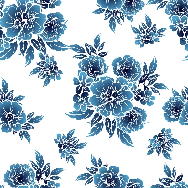 Sorunsuz Vintage Tarzı Koyu Mavi Çiçek Deseni Çiçek Öğeleri — Stok Vektör