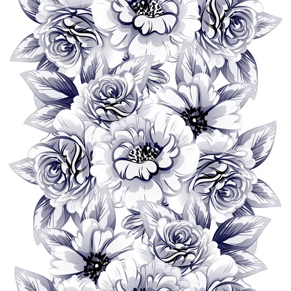 Estilo Vintage Sin Costuras Patrón Flores Azul Oscuro Elementos Florales — Vector de stock