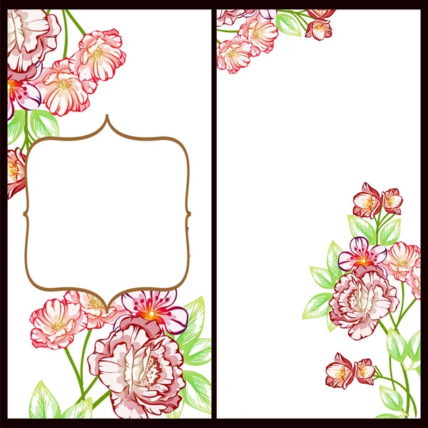 Conjunto Tarjetas Boda Flores Estilo Vintage Elementos Marcos Florales — Vector de stock