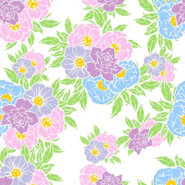 Sorunsuz vintage tarzı çiçek deseni. Renkli çiçek öğeleri