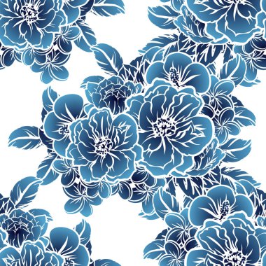 Sorunsuz vintage tarzı tek renkli renkli çiçek deseni. Çiçek öğeleri.