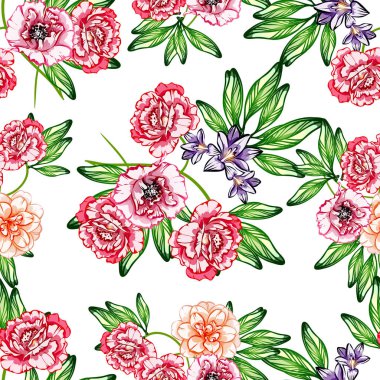 Sorunsuz vintage tarzı çiçek deseni. Renkli çiçek öğeleri