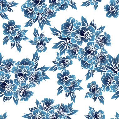 Sorunsuz vintage tarzı tek renkli renkli çiçek deseni. Çiçek öğeleri.