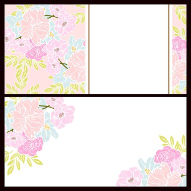 Klasik çiçek düğün kartları seti. Çiçek elementleri ve çerçeveleri.