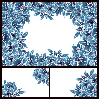 Vintage tarzı çiçek düğün kartları ayarlayın. Tek renkli renkli çiçek öğeleri ve çerçeveler.