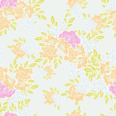 Sorunsuz vintage tarzı çiçek deseni. Renkli çiçek öğeleri