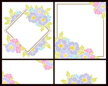 Klasik çiçek düğün kartları seti. Çiçek elementleri ve çerçeveleri.
