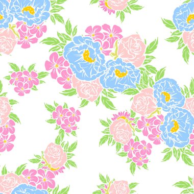 Sorunsuz vintage tarzı çiçek deseni. Renkli çiçek öğeleri