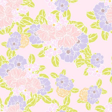 Sorunsuz vintage tarzı çiçek deseni. Renkli çiçek öğeleri