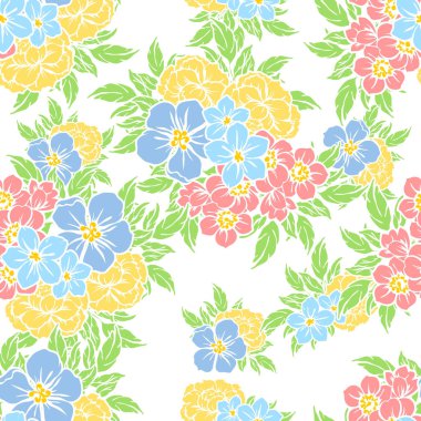 Sorunsuz vintage tarzı çiçek deseni. Renkli çiçek öğeleri