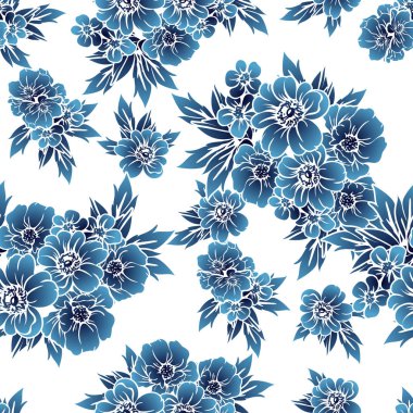 Sorunsuz vintage tarzı tek renkli renkli çiçek deseni. Çiçek öğeleri.