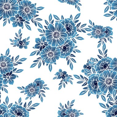 Sorunsuz vintage tarzı tek renkli renkli çiçek deseni. Çiçek öğeleri.