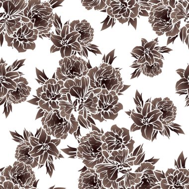 Sorunsuz vintage tarzı tek renkli renkli çiçek deseni. Çiçek öğeleri.