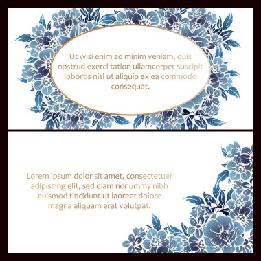 Vintage tarzı çiçek düğün kartları ayarlayın. Tek renkli renkli çiçek öğeleri ve çerçeveler.