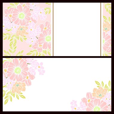 Klasik çiçek düğün kartları seti. Çiçek elementleri ve çerçeveleri.