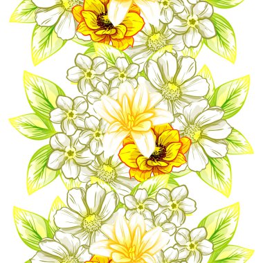 Sorunsuz vintage tarzı çiçek deseni. Renkli çiçek öğeleri