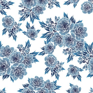 Sorunsuz vintage tarzı tek renkli renkli çiçek deseni. Çiçek öğeleri.