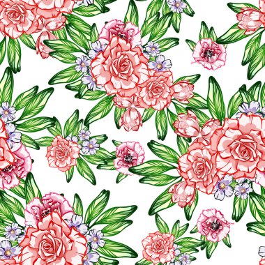 Sorunsuz vintage tarzı çiçek deseni. Renkli çiçek öğeleri