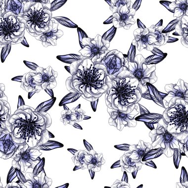 Sorunsuz vintage tarzı tek renkli renkli çiçek deseni. Çiçek öğeleri.