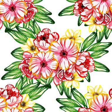 Sorunsuz vintage tarzı çiçek deseni. Renkli çiçek öğeleri