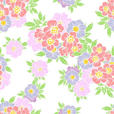 Sorunsuz vintage tarzı çiçek deseni. Renkli çiçek öğeleri