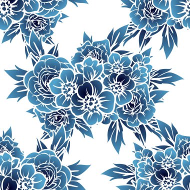 Sorunsuz vintage tarzı tek renkli renkli çiçek deseni. Çiçek öğeleri.