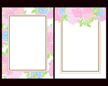 Klasik çiçek düğün kartları seti. Çiçek elementleri ve çerçeveleri.