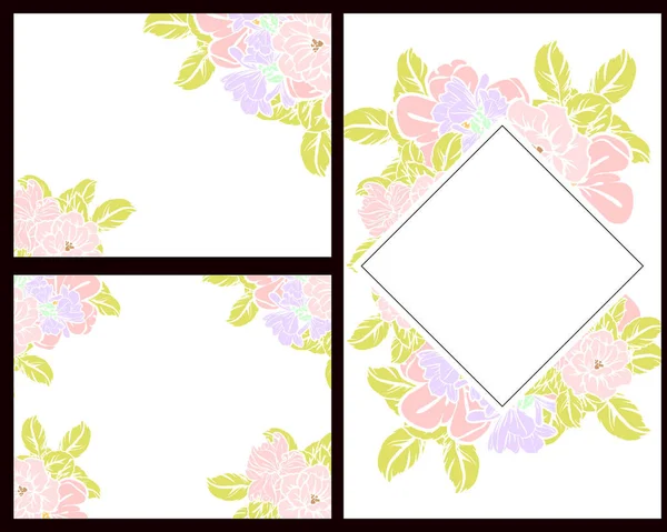 Conjunto Tarjetas Boda Flores Estilo Vintage Elementos Marcos Florales — Vector de stock