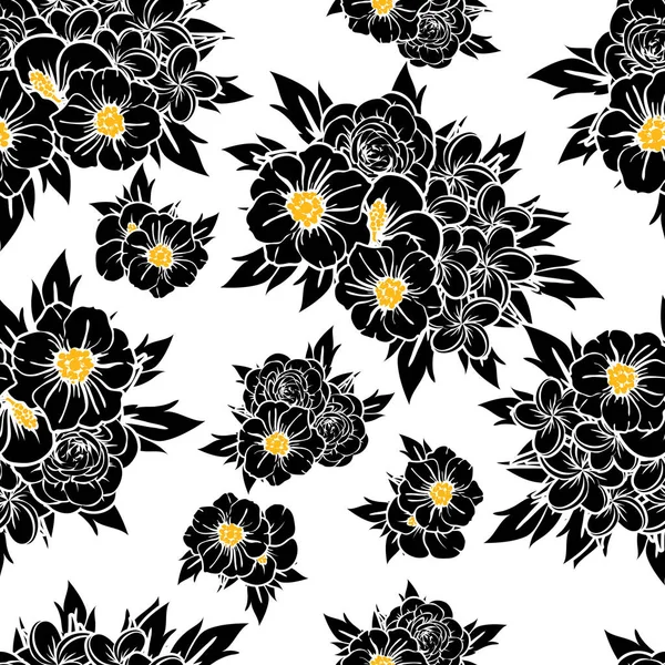 Padrão Flor Estilo Vintage Sem Costura Elementos Florais Preto Branco — Vetor de Stock