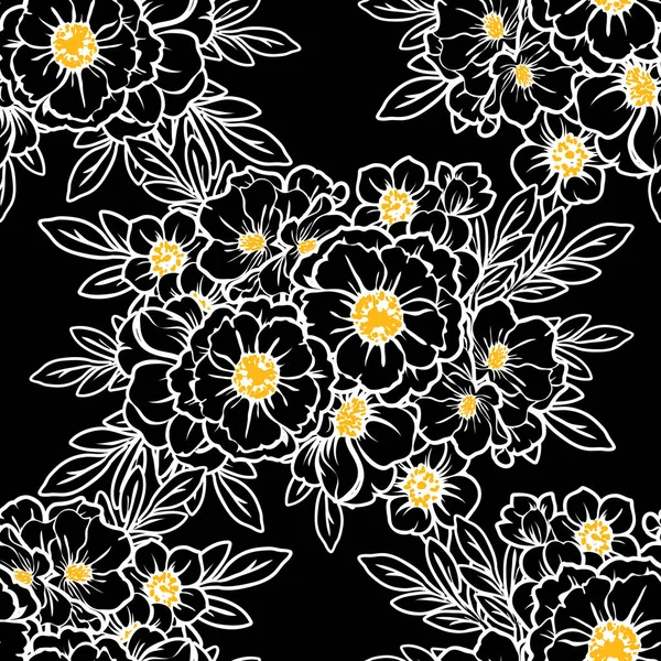 Nahtlose Blumenmuster Vintage Stil Florale Elemente Schwarz Und Weiß — Stockvektor