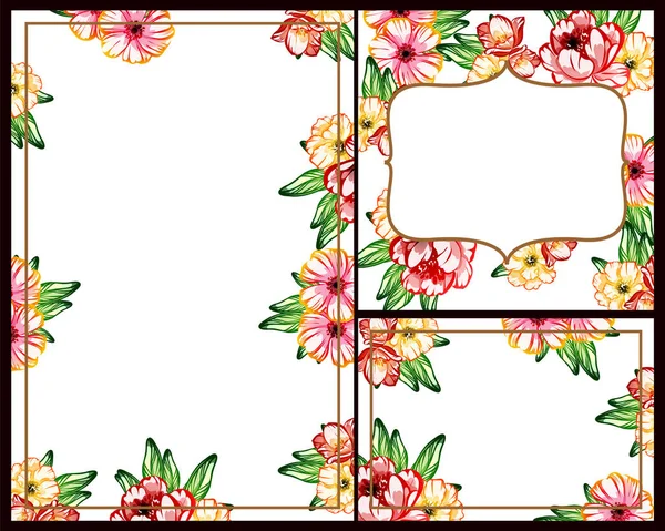 Conjunto Tarjetas Boda Flores Estilo Vintage Elementos Marcos Florales — Vector de stock