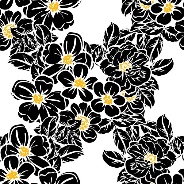 Padrão Flor Estilo Vintage Sem Costura Elementos Florais Preto Branco — Vetor de Stock