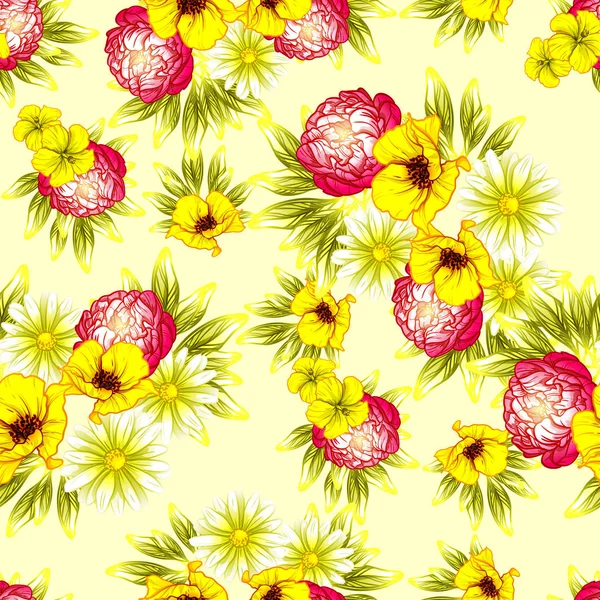 Naadloze Vintage Stijl Bloemenpatroon Floral Elementen Kleur — Stockvector