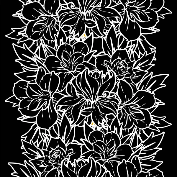 Patrón Flores Estilo Vintage Sin Costuras Elementos Florales Blanco Negro — Vector de stock