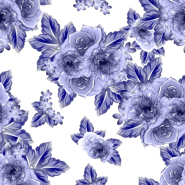 Modèle Fleur Monochrome Sans Couture Style Vintage Éléments Floraux — Image vectorielle